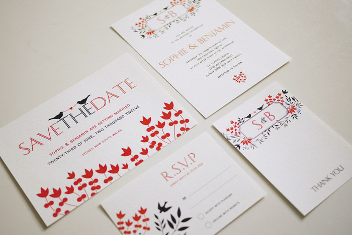 Floral Monogram Initials Wedding Invitation Set PRINTABLE Set of 4